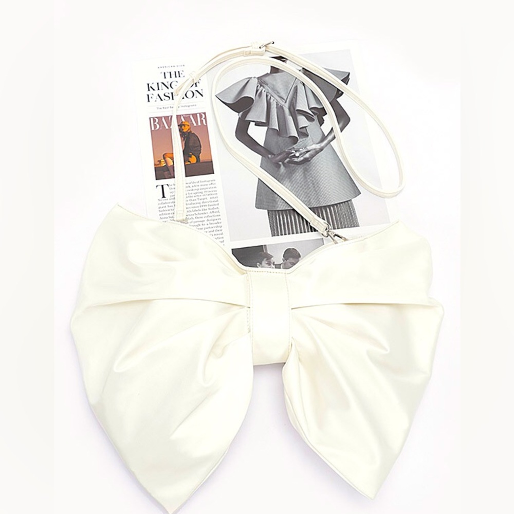 Oversized Ivory Satin Bow Clutch Bag